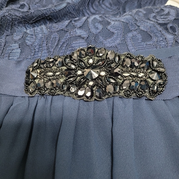 πHost Pickπ Belle Badgley Mischka Navy Full Length Formal Gown, Size 8 - Picture 13 of 14